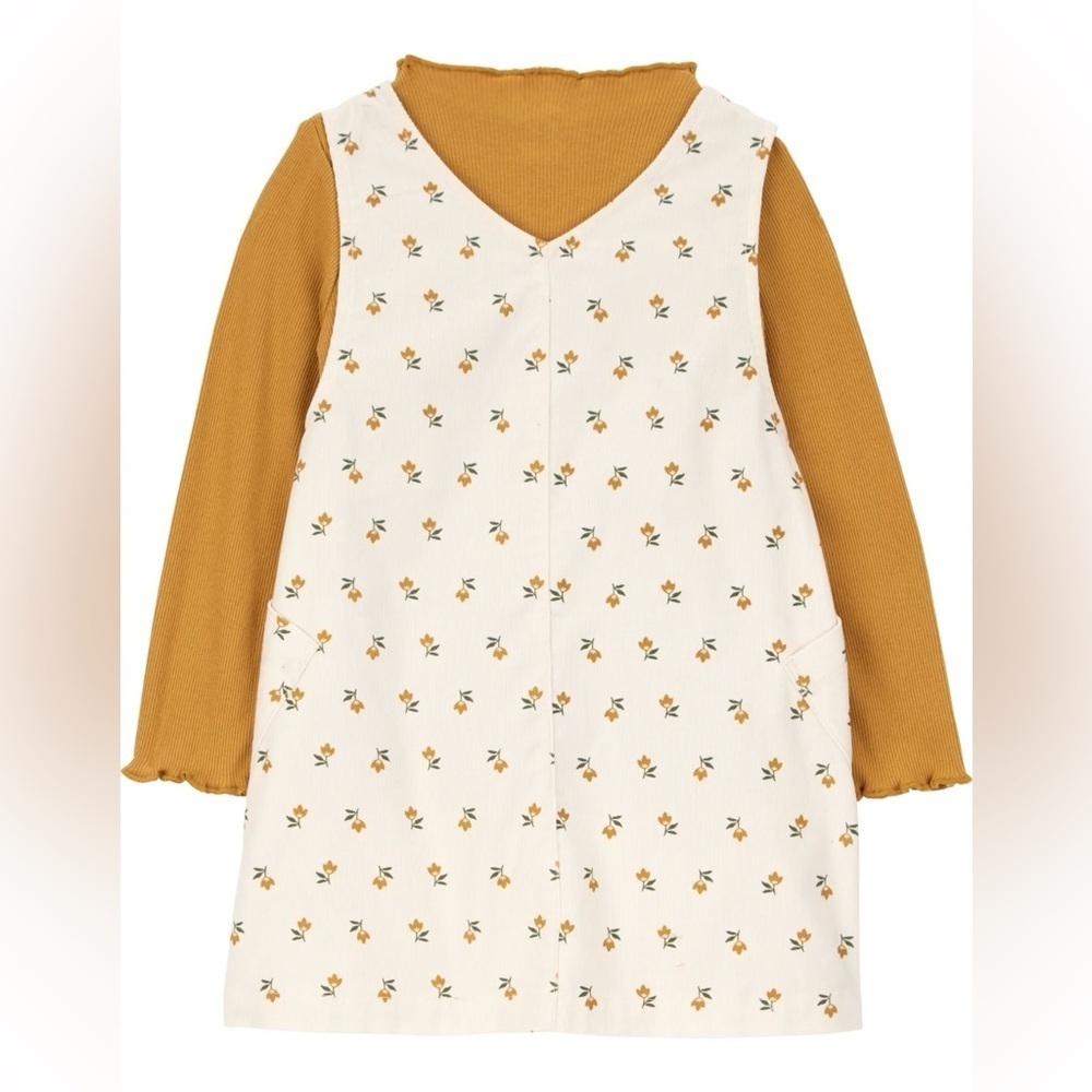 Carter's Cream Floral Dress and Gold Long Sleeve Top Set 3 Piece - Picture 10 of 16